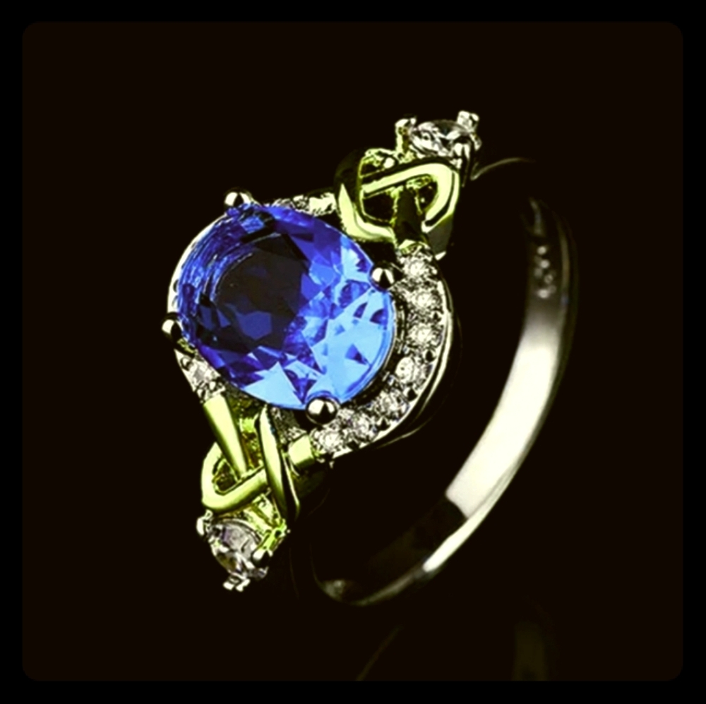 Two tone 925 Silver & 18kt gold Sapphire Ring